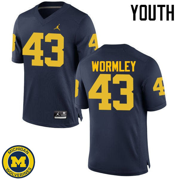 Youth University of Michigan #43 Chris Wormley Navy Official Game Jersey